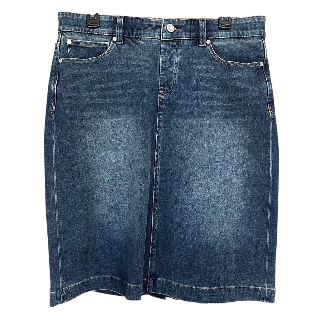 Soft Surroundings Medium Blue 5-Pocket Midi Denim Jean Skirt Size M EUC